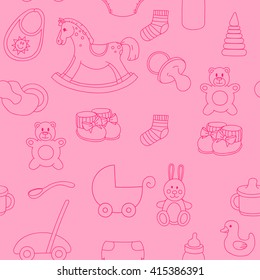 Seamless hand drawn doodle pattern with toys. Vector  illustration for backgrounds, web design, design elements, textile prints, covers, greeting cards