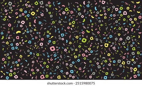 SEAMLESS HAND DRAWN DOODLE SHAPES PATTERN TEXTURE COLORFUL TEMPLATE ABSTRACT DARK BACKGROUND TRENDY DESIGN VECTOR