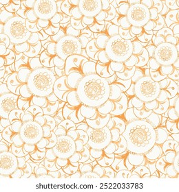 Estilo de garabato dibujado a mano sin costuras, geométrico con patrón de flores naranjas de verano para textiles, cubiertas de libros, fabricación, tela, tela