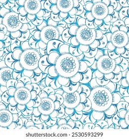 estilo de doodle desenhado à mão sem costura, geométrico com azul de verão, padrão de flor simples ciano para têxtil, capas de livro, fabricação, tecido, pano