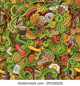 Seamless hand drawn doodles abstract fast food pattern