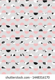 Seamless Hand Drawn Dots with Brush Strokes Vector Pattern with Striped Background