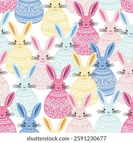 SEAMLESS HAND DRAWN EASTER BUNNY EGG HOLIDAY RELIGION GIFTS WRAPPING PAPER PATTERN SWATCH