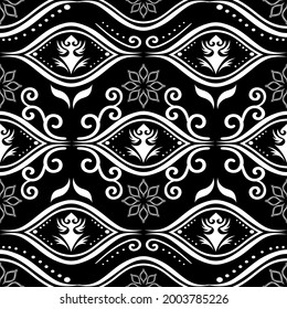 Seamless hand drawn ethnic pattern, Vector black and white color drawing design for fashion clothes, wallpaper, wrapping, decoration background