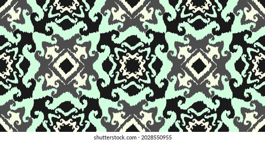 Seamless hand drawn ethnic pattern. Vector drawing ikat design. Border fashion clothes style.