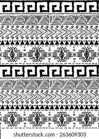 Seamless hand drawn ethnic pattern in black and white 2