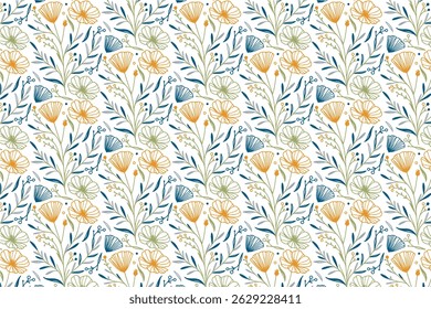 seamless hand drawn fashion textile art, one line floral outline pillow print, cotton flower modern wrapping design texture, stylish fabric sketch pattern, home inspired nature decor

