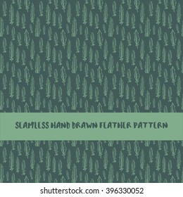 Seamless hand drawn feathers vector pattern