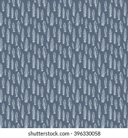 Seamless hand drawn feathers vector pattern