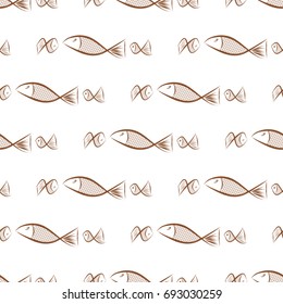 Seamless hand drawn fish illustrations background, good for graphic design, wallpapers or booklets. Cartoon style vector graphic.