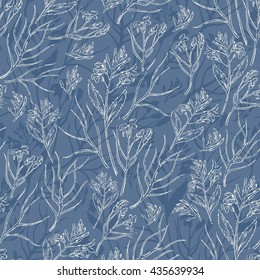 Seamless hand drawn floral background pattern with wildflowers Decorative backdrop for fabric, textile, wrapping paper, card, invitation, wallpaper, web design.
