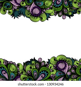 Seamless hand drawn floral frame with horizontal white space for text