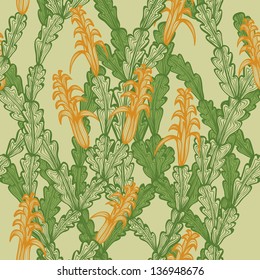 Seamless hand drawn floral pattern with flowers of orange Schlumbergera, or Christmas Cactus. Eps10