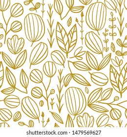 Seamless hand drawn floral pattern. Vector colorful background with different sketch flowers and leaves. Design for prints, shirts and posters.