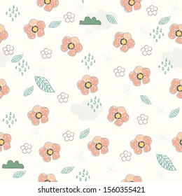 Seamless Hand Drawn Floral Pattern. Lovely Delicate Design. Repeating sweet design. Vector Illustration 