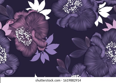 Nahtlose handgezeichnete Blumenmuster mit Kamelien-Blumen. Vektorgrafik. Element für Design.