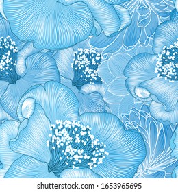 Seamless  hand drawn floral pattern with camelia flowers. Vector illustration. Element for design.