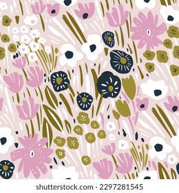 Seamless hand drawn floral pattern. High detailed pastel botanical texture. Perfect for fabric, textile. Vector background