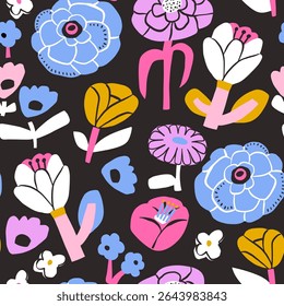 Seamless hand drawn floral pattern with eyes. Botanical creative  texture herbaria, design for fabric, apparel, digital papers. Vector artistic  background illustration