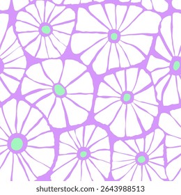 Padrão floral desenhado à mão sem costura com camomila abstrata. Herbária de textura criativa botânica, design para tecido, vestuário, papéis digitais. Fundo pastel do vetor