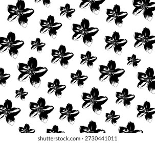 Patrón floral dibujado a mano sin fisuras creado con trazos de tinta de pincel negro expresivo.
Perfecto para el diseño textil, impresión de telas, Fondo de pantalla, papel de embalaje, embalaje y proyectos de diseño de superficies.
Patrón de Vector editable con diseño transparente y repetible.