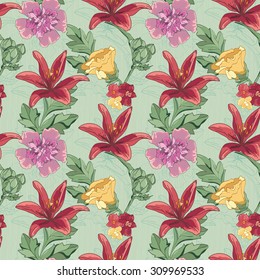 Seamless  hand drawn floral pattern