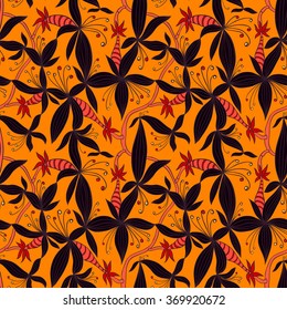 Seamless with hand drawn floral pattern with leaves and flowers motif