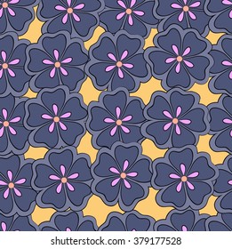 Seamless hand drawn floral pattern on the light yellow background