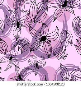 Seamless hand drawn floral vector pattern on free hand drawn background.