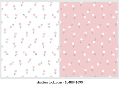 Patrón de vectores florales dibujado a mano impecable. Bayas blancas y rosas aisladas en un fondo rosa blanco y pastel. Impresión de guardería reproducible por corte ideal para envolver papel, tela, textil.