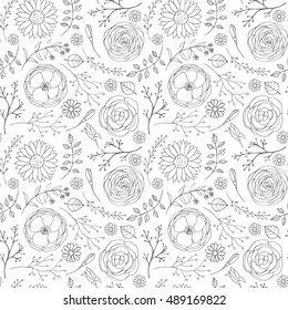 Seamless hand drawn floral vintage pattern 