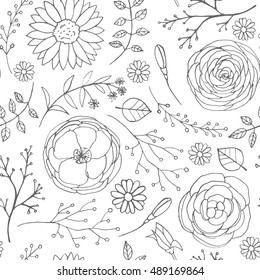 Seamless hand drawn floral vintage pattern 