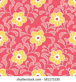 Seamless hand drawn flower and leaf pattern