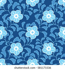 Seamless hand drawn flower and leaf pattern