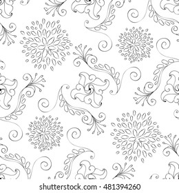 Seamless Hand Drawn Flower Pattern. Spring or Summer Floral Background