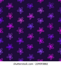 Seamless hand drawn flower purple background