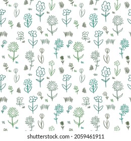 Seamless hand drawn flower texture. Flower fabric design. Hand drawn floral doodle pattern.