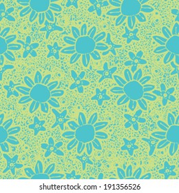 Seamless Hand Drawn Flowers and Foliage Background Pattern