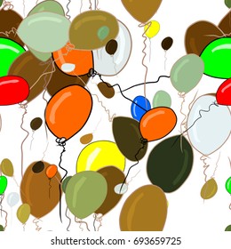 Seamless hand drawn flying balloons illustrations background, good for graphic design, wallpapers or booklets. Also for birthday party or celebrations. Cartoon style vector graphic.