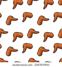 Seamless Hand Drawn Fried Chicken Wings Design Pattern White Background