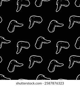 Seamless Hand Drawn Fried Chicken Wings Design Pattern Line Art Black Background