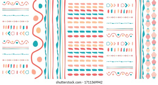 Seamless hand drawn geometric pattern with national striped color background. Ornamental traditional, ethnic. Great for fabric and textile, wallpaper, packaging.