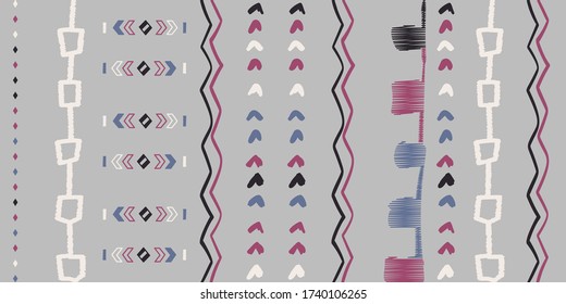 Seamless hand drawn geometric pattern with national striped color background. Ornamental traditional, ethnic. Great for fabric and textile, wallpaper
