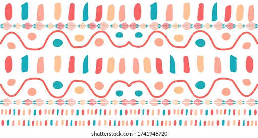 Seamless hand drawn geometric pattern with national striped color background. Ornamental traditional, ethnic. Great for fabric and textile, wallpaper, packaging.