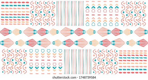 Seamless hand drawn geometric pattern with national striped color background. Ornamental traditional, ethnic. Great for fabric and textile, wallpaper, packaging.