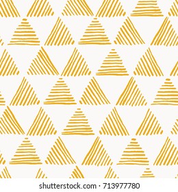 Seamless Hand Drawn Geometric Pattern With Yellow Striped Triangles