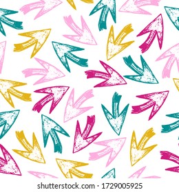 Seamless hand drawn geometric tribal pattern with arrows. Texture with tribal indian hand drawn arrows. Watercolor decorative hippie elements. Vector illustration. 