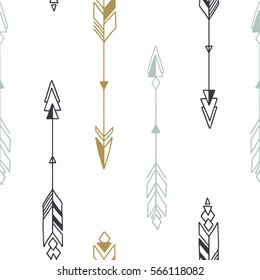 Seamless hand drawn geometric tribal pattern with arrows. Vector navajo design.