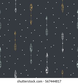 Seamless hand drawn geometric tribal pattern with arrows. Vector navajo design.