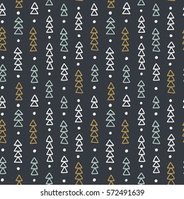 Seamless hand drawn geometric tribal pattern with triangles and dots. Vector navajo design.
